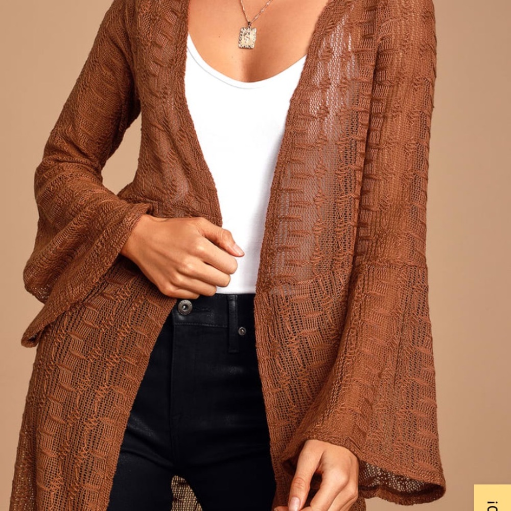 Carissa Camel Crochet Bell Sleeve Duster